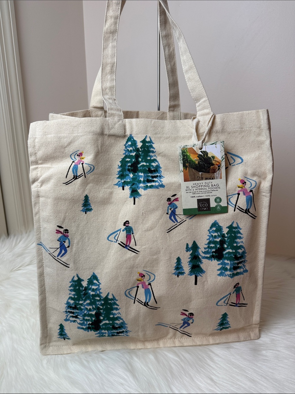 NWT Eco Ciroa Cream Winter Skiing Canvas XL Shopping Bag Tote Gift Bag